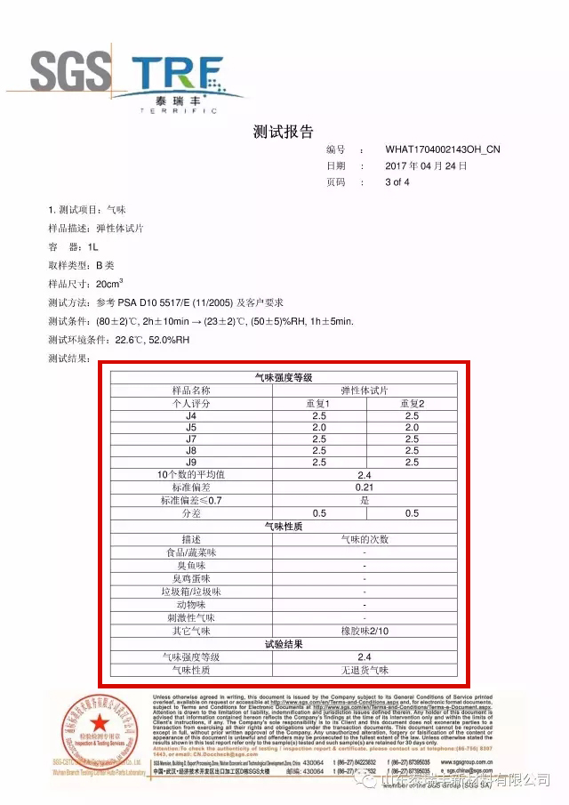 泰瑞丰tpe气味强度检测报告